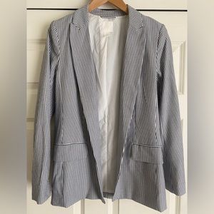 H&M Striped Open Front Blazer Size 4 Navy White Straight Cut Spring Summer